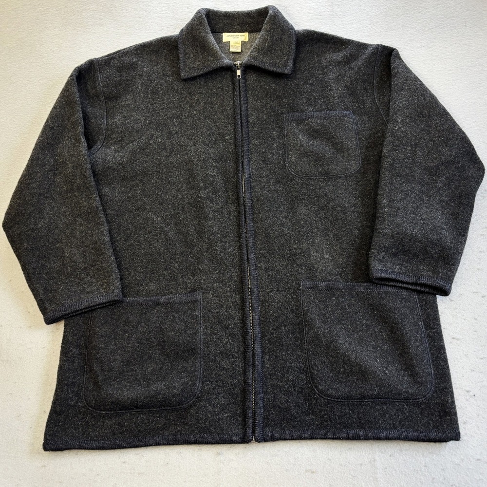 VtgJones New York Sport Full Zip Jacket Mens Medium Gray Wool Blend Cardigan